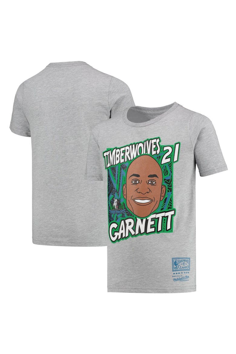 Youth Mitchell & Ness Kevin Garnett Gray Minnesota Timberwolves Hardwood Classics King of the Court Player T-Shirt, Main, color, Heather Gray