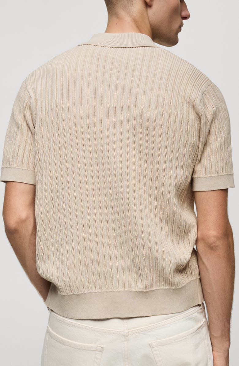 MANGO Textured Short Sleeve Button-Up Knit Shirt, Alternate, color, Ecru