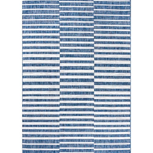 Jonathan Y Sukie Modern Offset Stripe Indoor/outdoor Area Rug In Blue/ivory