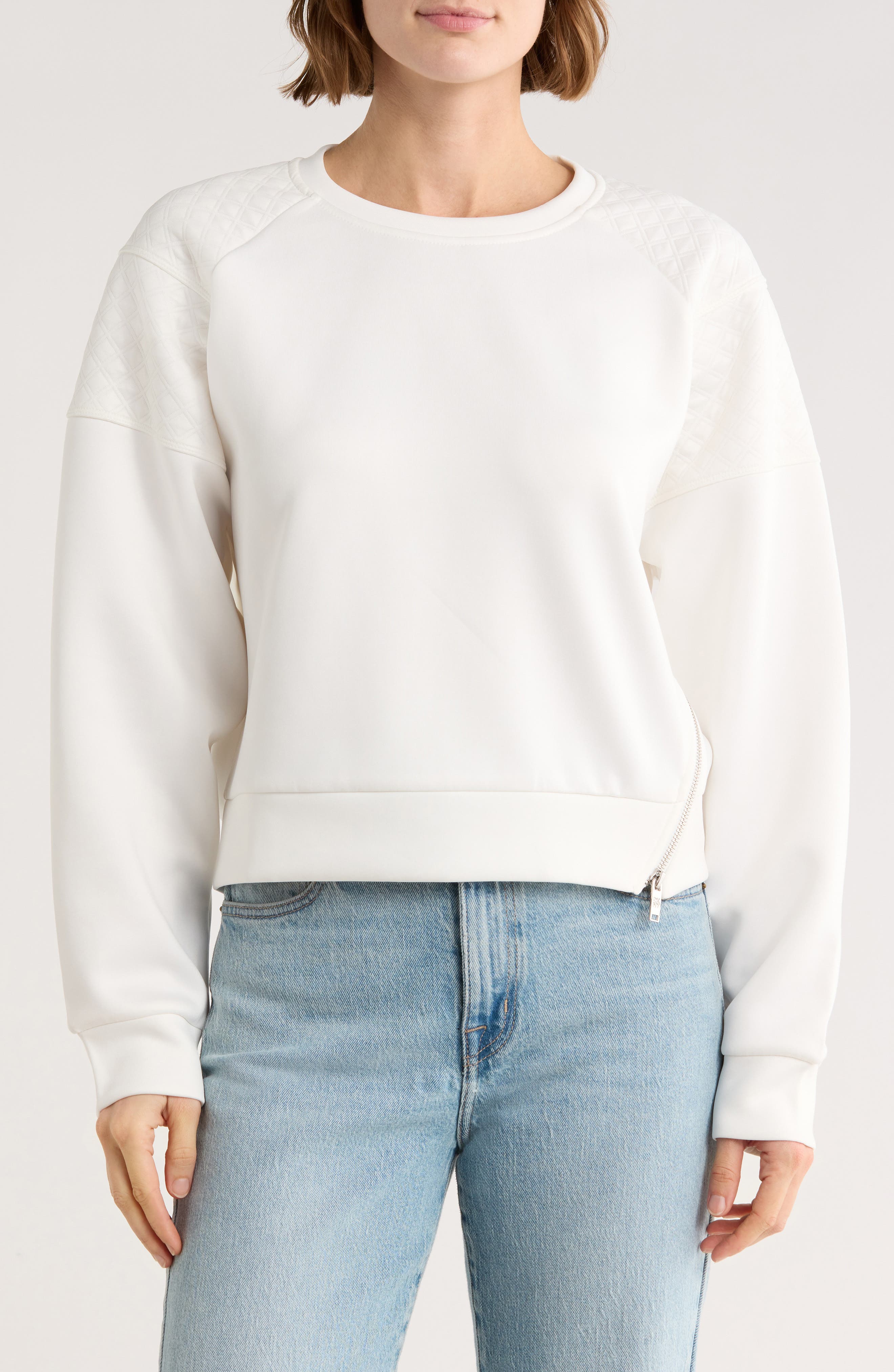 DKNY Asymmetrical Zip Quilted Sleeve Pullover