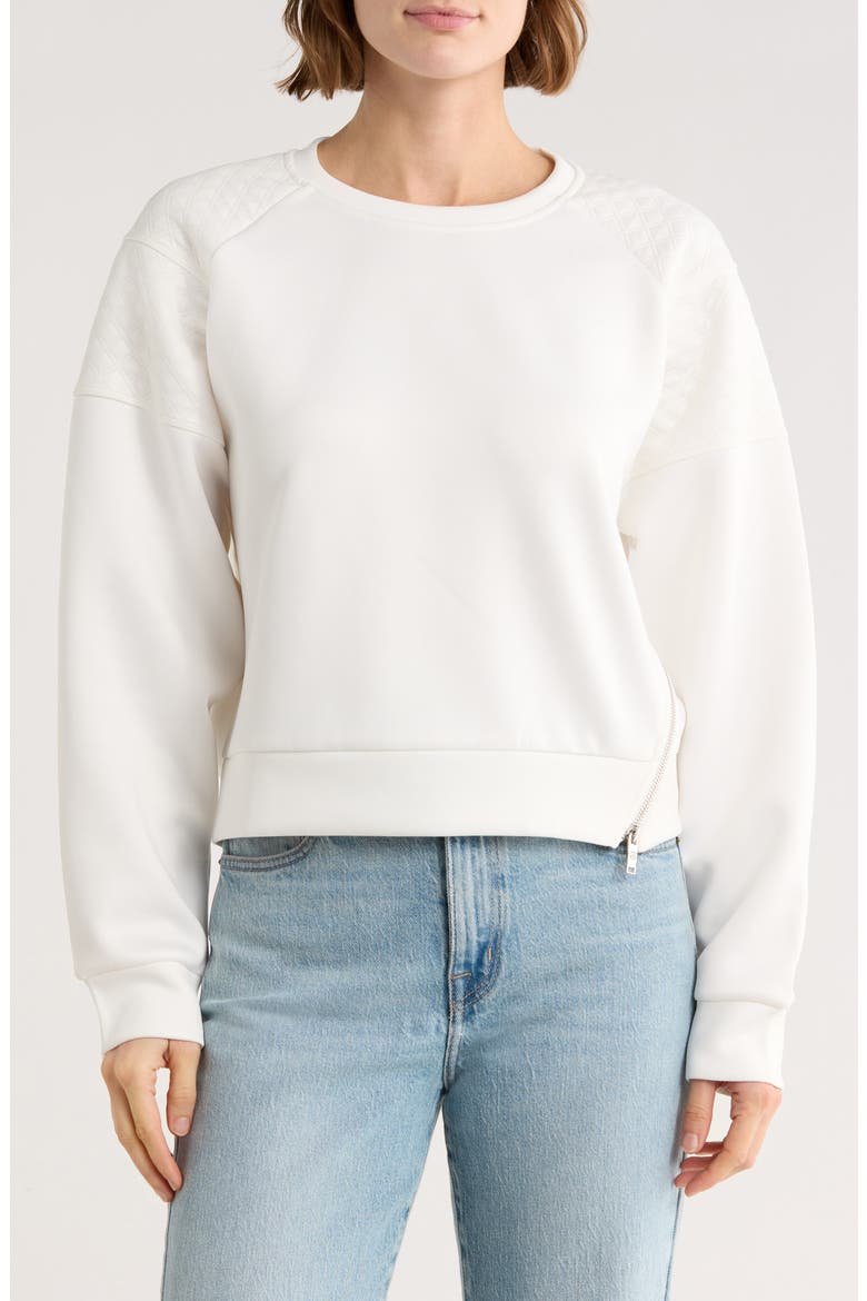 Asymmetrical Zip Quilted Sleeve Pullover, Main, color, IVORY/ IVORY