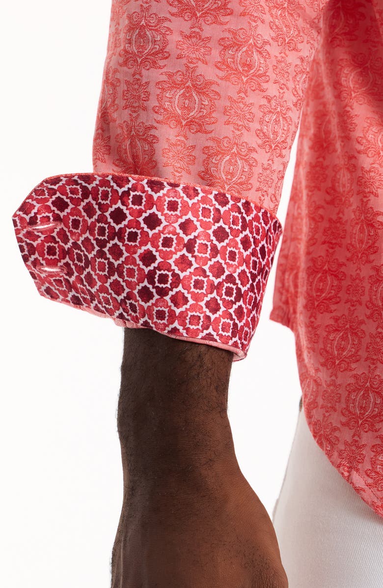 Robert Graham Stellman Cotton Button-Up Shirt, Alternate, color, Coral
