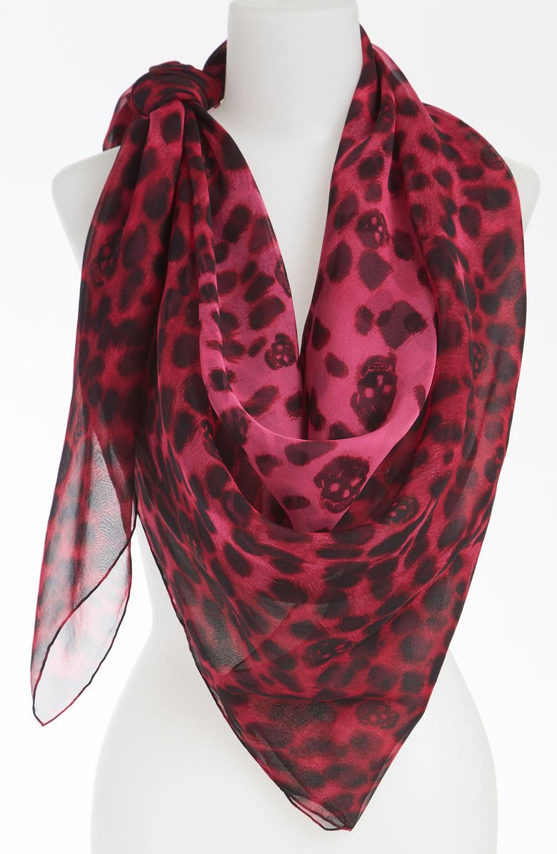 McQueen Alexander McQueen 'Leopard Skull' Chiffon Scarf, Main, color, 