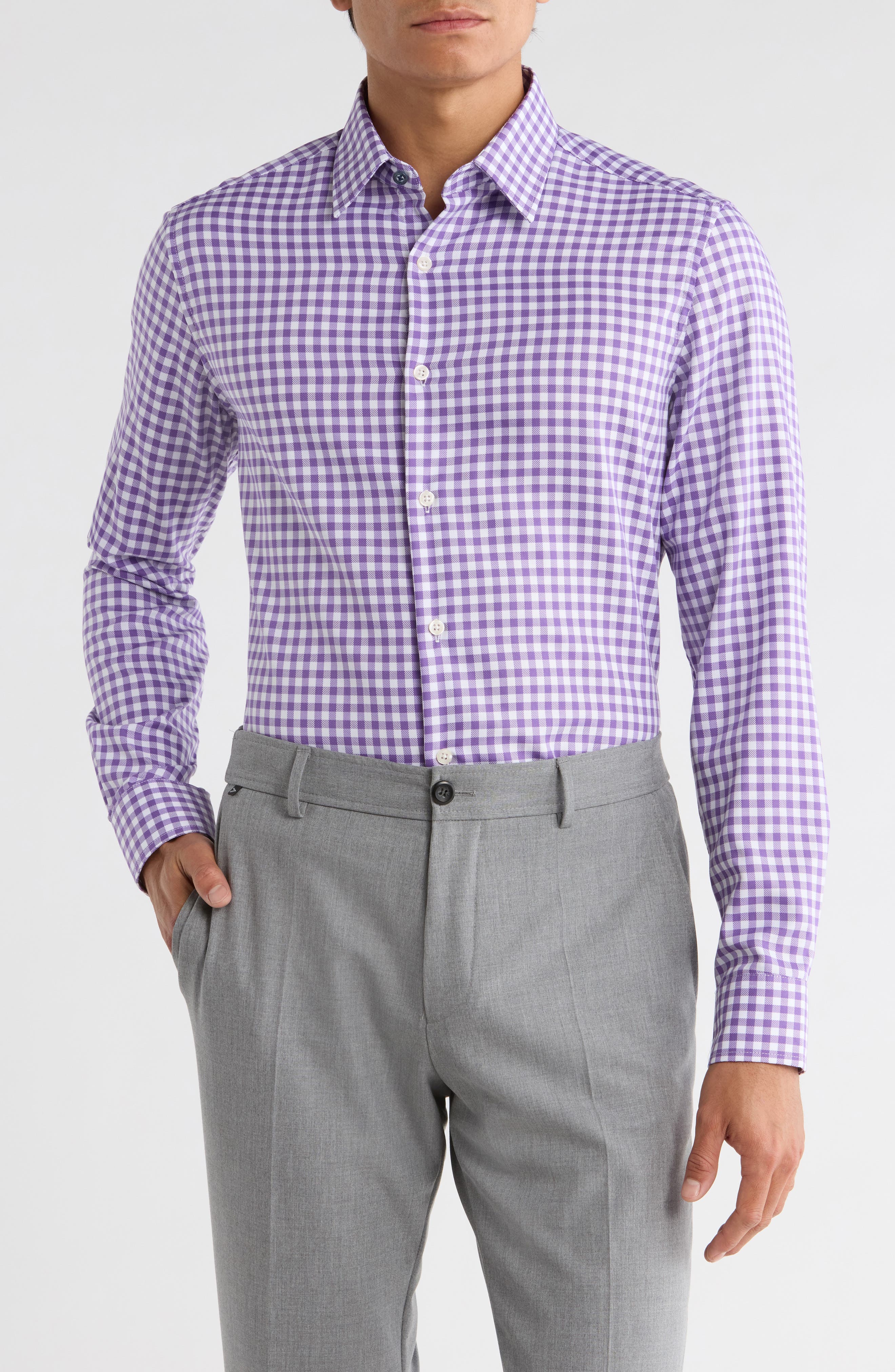 Duchamp Slim Fit Check Stretch Cotton Dress Shirt