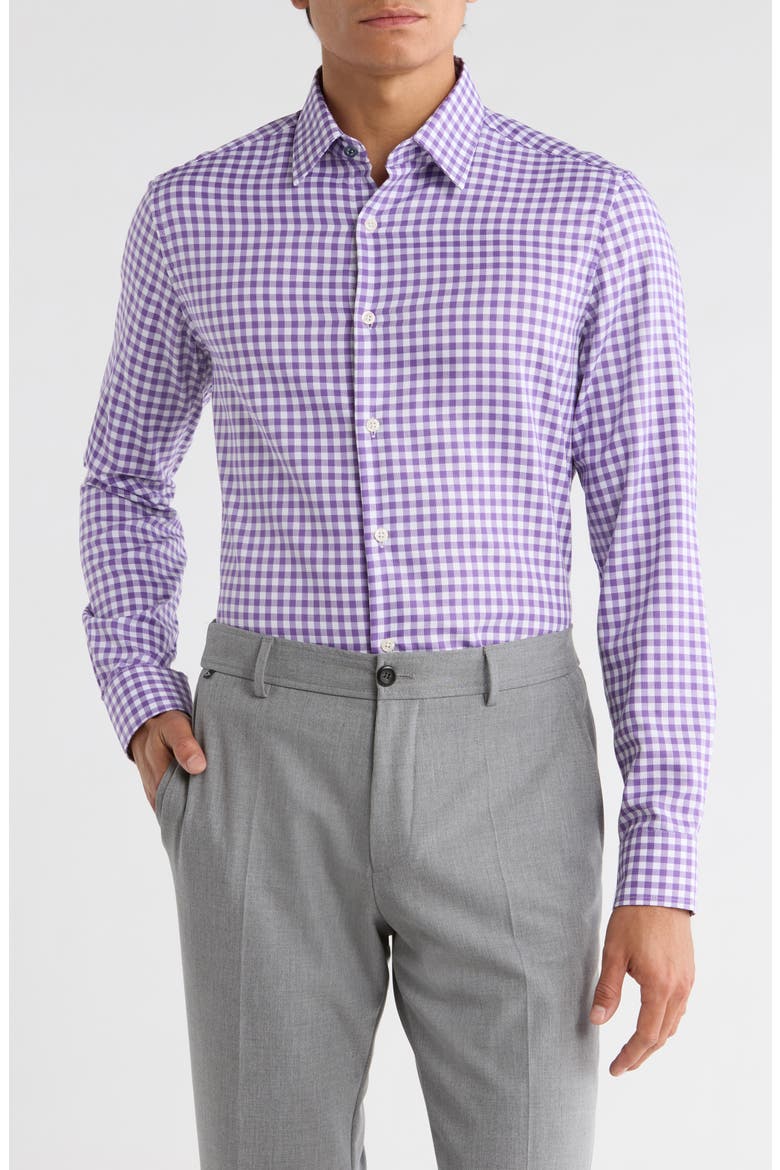 Slim Fit Check Stretch Cotton Dress Shirt, Main, color, PURPLE
