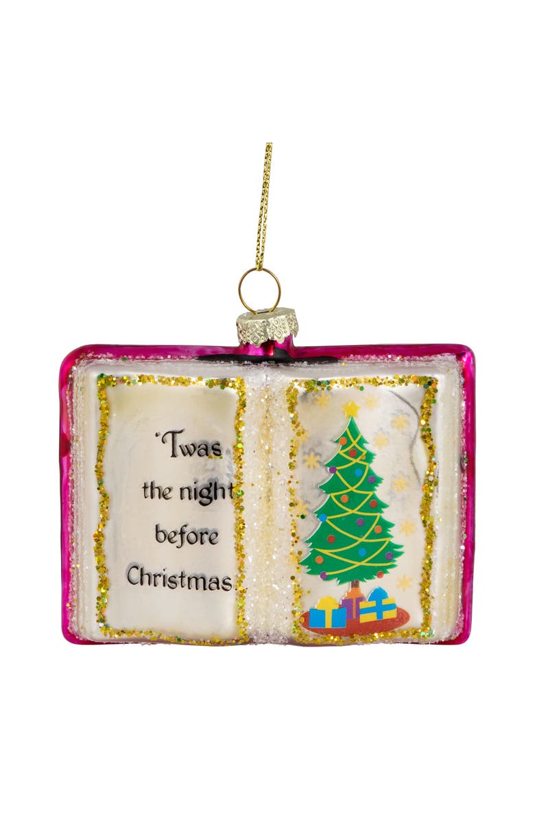 Northlight Glittered Twas the Night Before Christmas Book Glass Ornament - 3.5", Main, color,