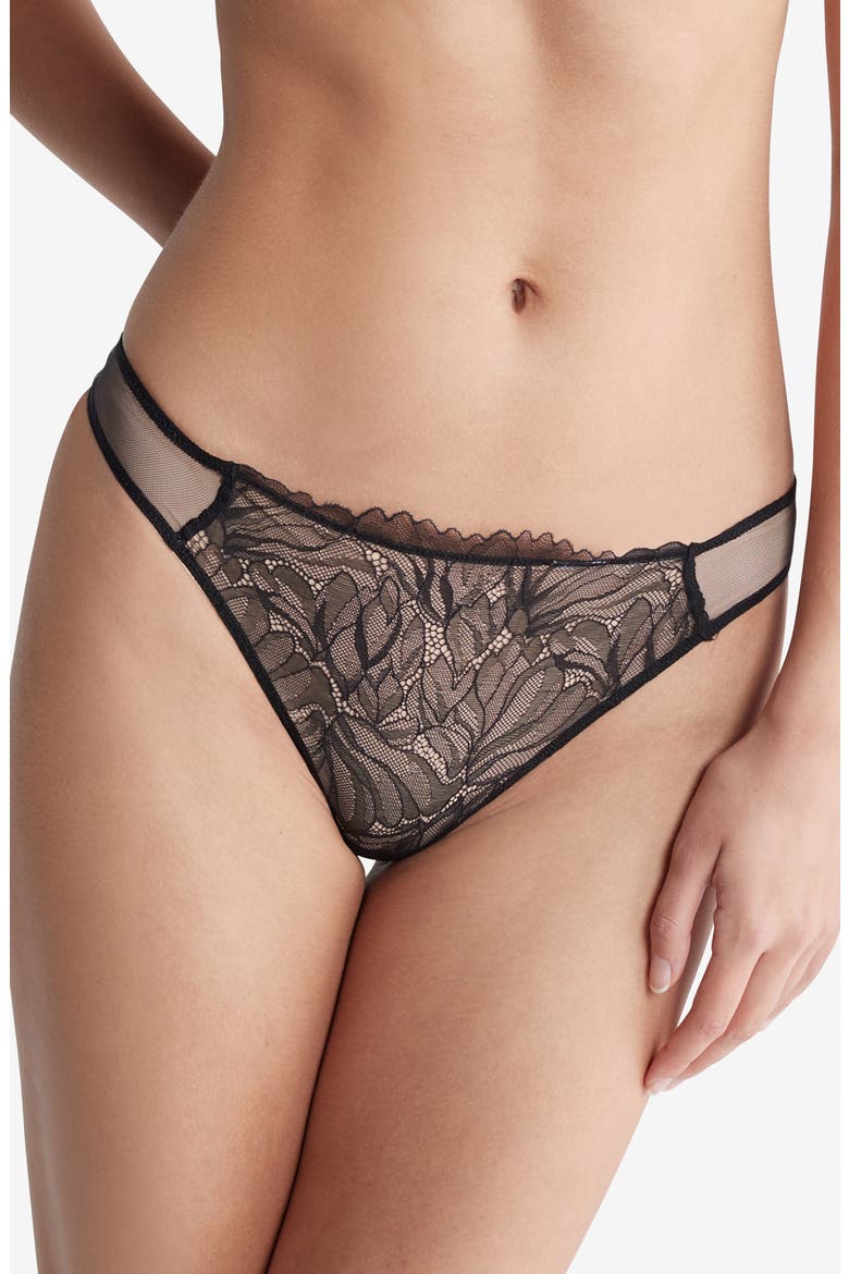 Floral Lace Thong, Alternate, color, BLACK
