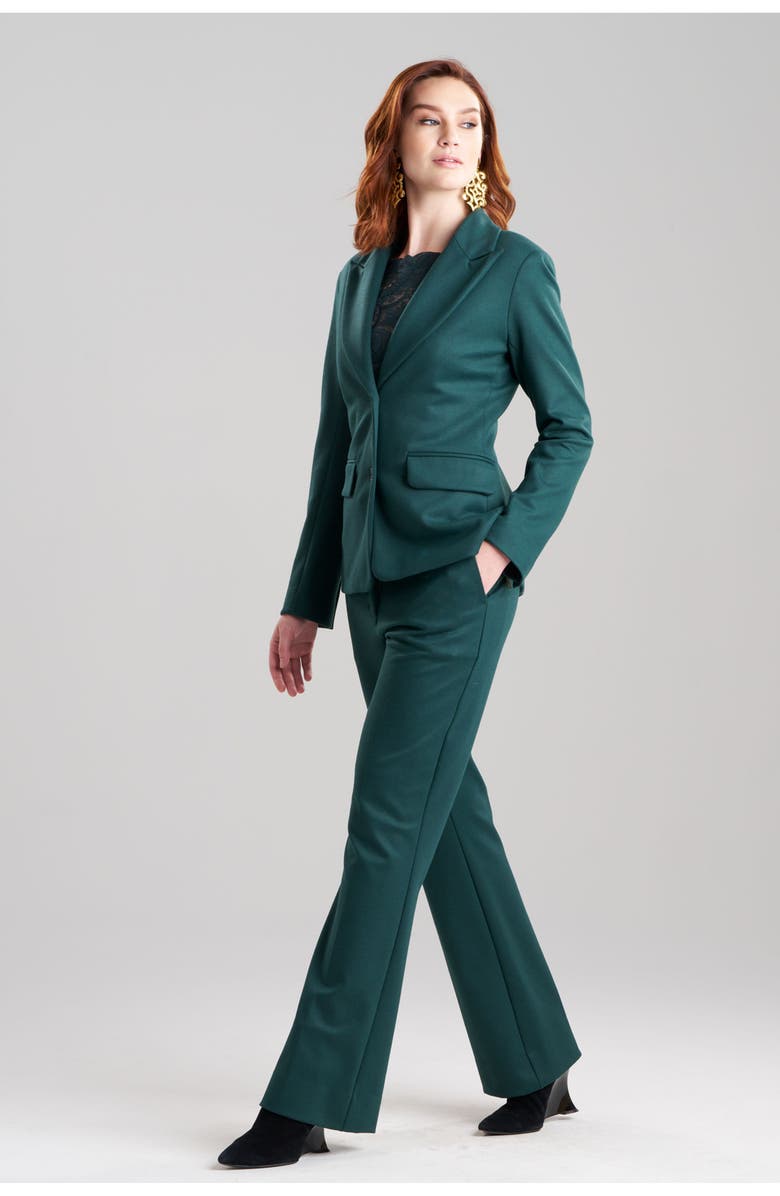 Natori Double Jersey Two Button Peak Lapel Blazer, Main, color, Bottle Green
