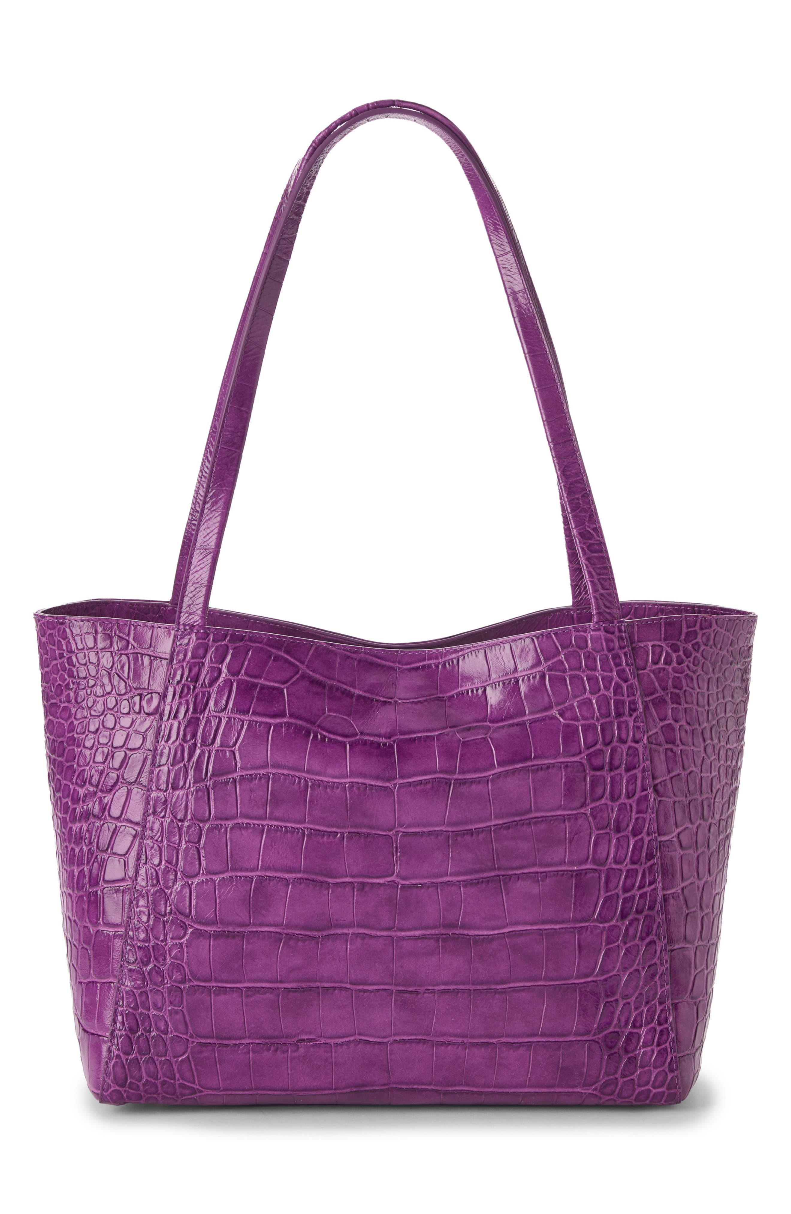 Mona Croc Embossed Leather Tote, Alternate, color, PURPLE