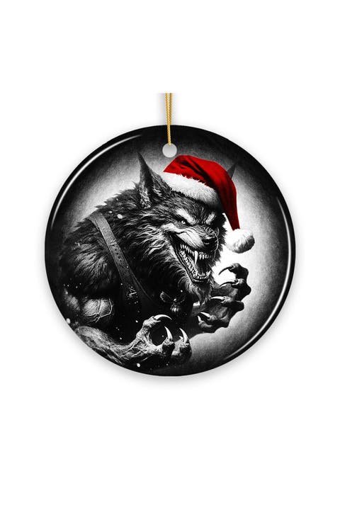 Snarling Werewolf Santa Hat Ceramic Ornament