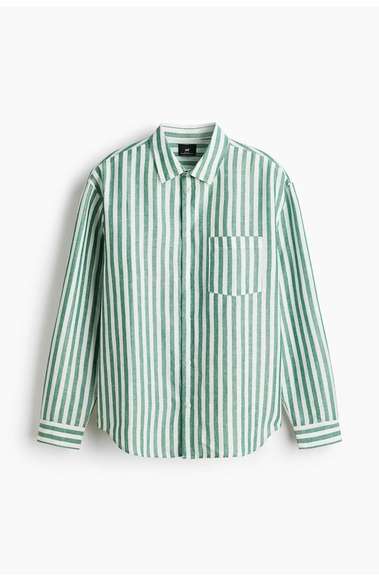 H&M Relaxed Fit Linen-blend Shirt, Main, color, Green/Striped