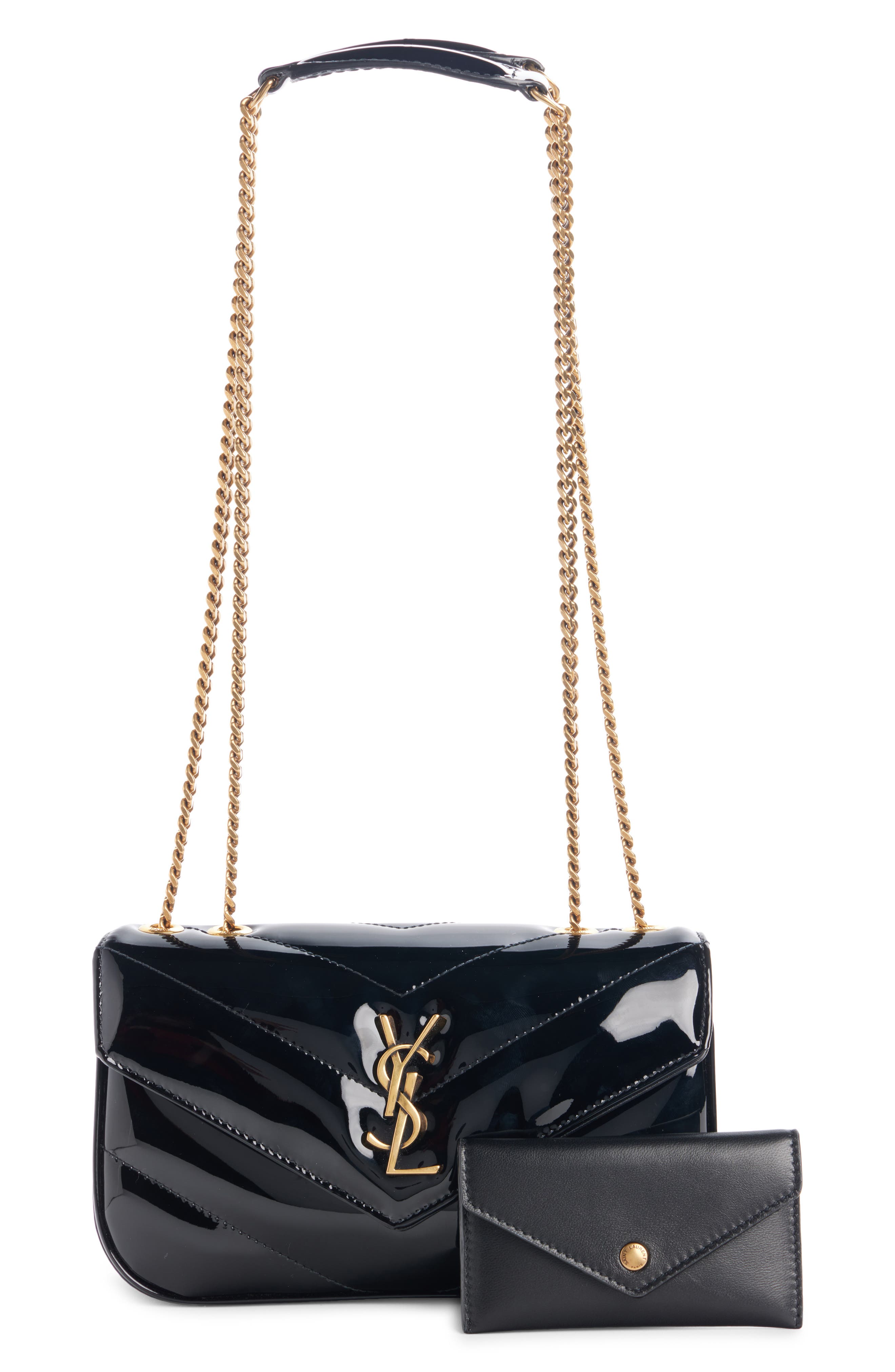 Mini LouLou Quilted Patent Leather Bag, Alternate, color, NOIR