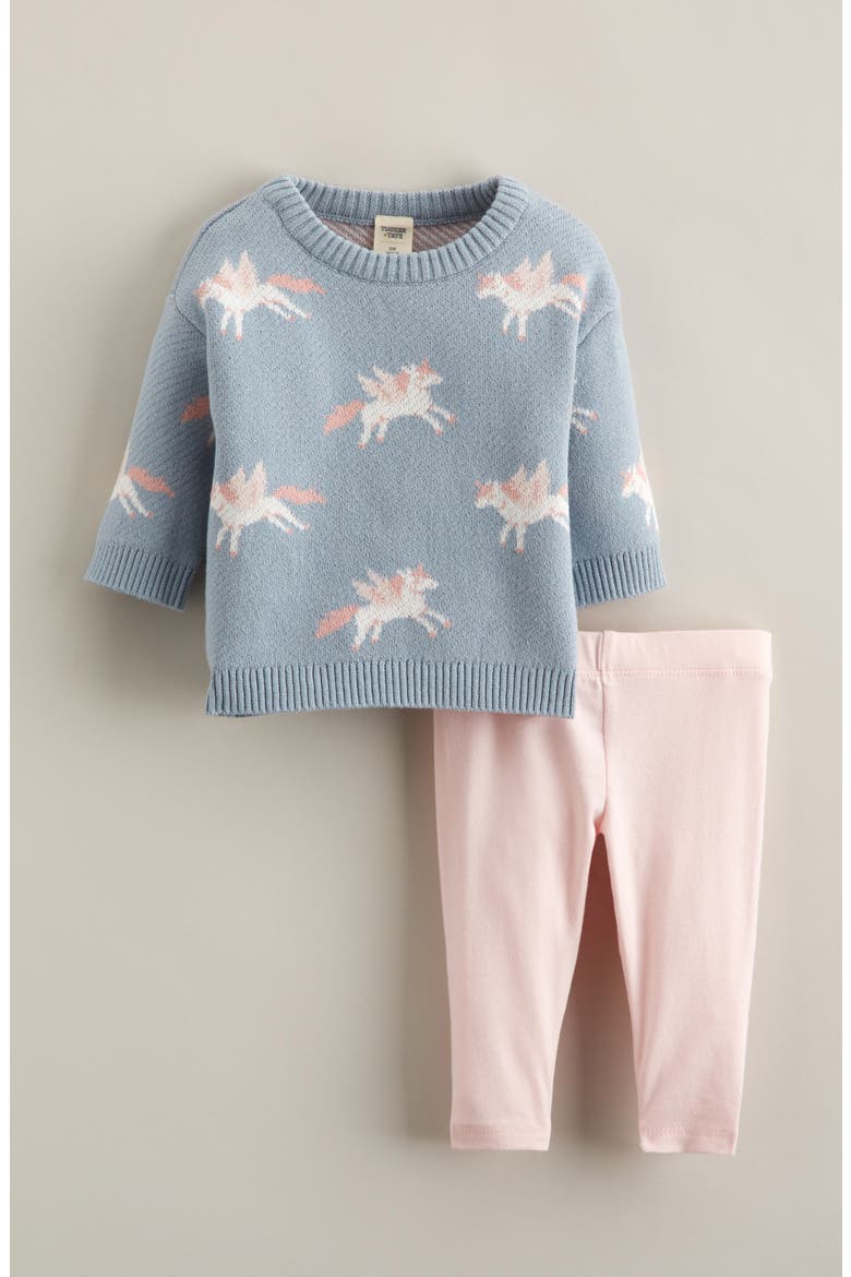 Jacquard Sweater & Pants Set, Main, color, BLUE XENON UNICORN FLY- PINK
