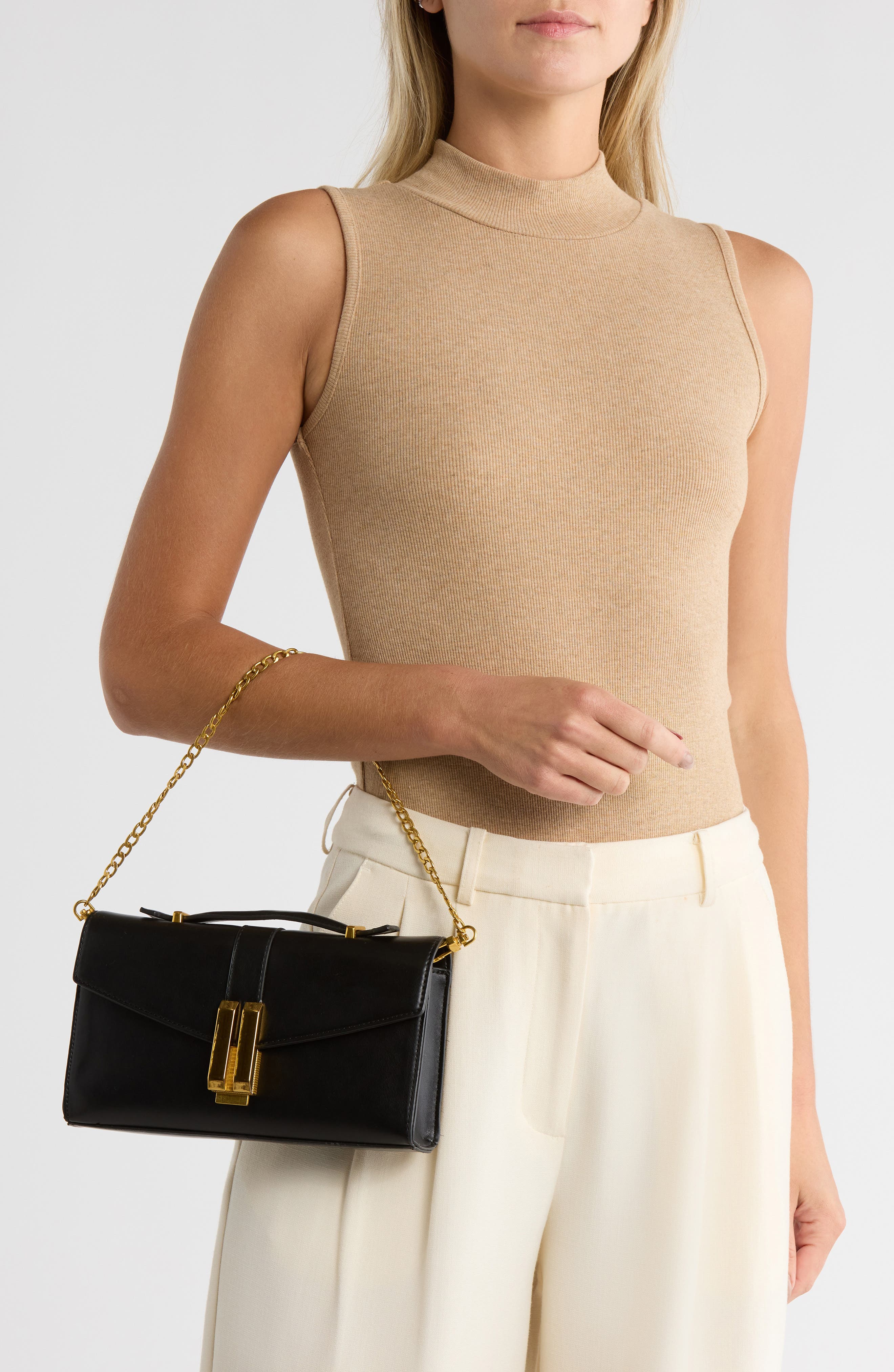 BCBG Double Bar Shoulder Clutch, Alternate, color, Black