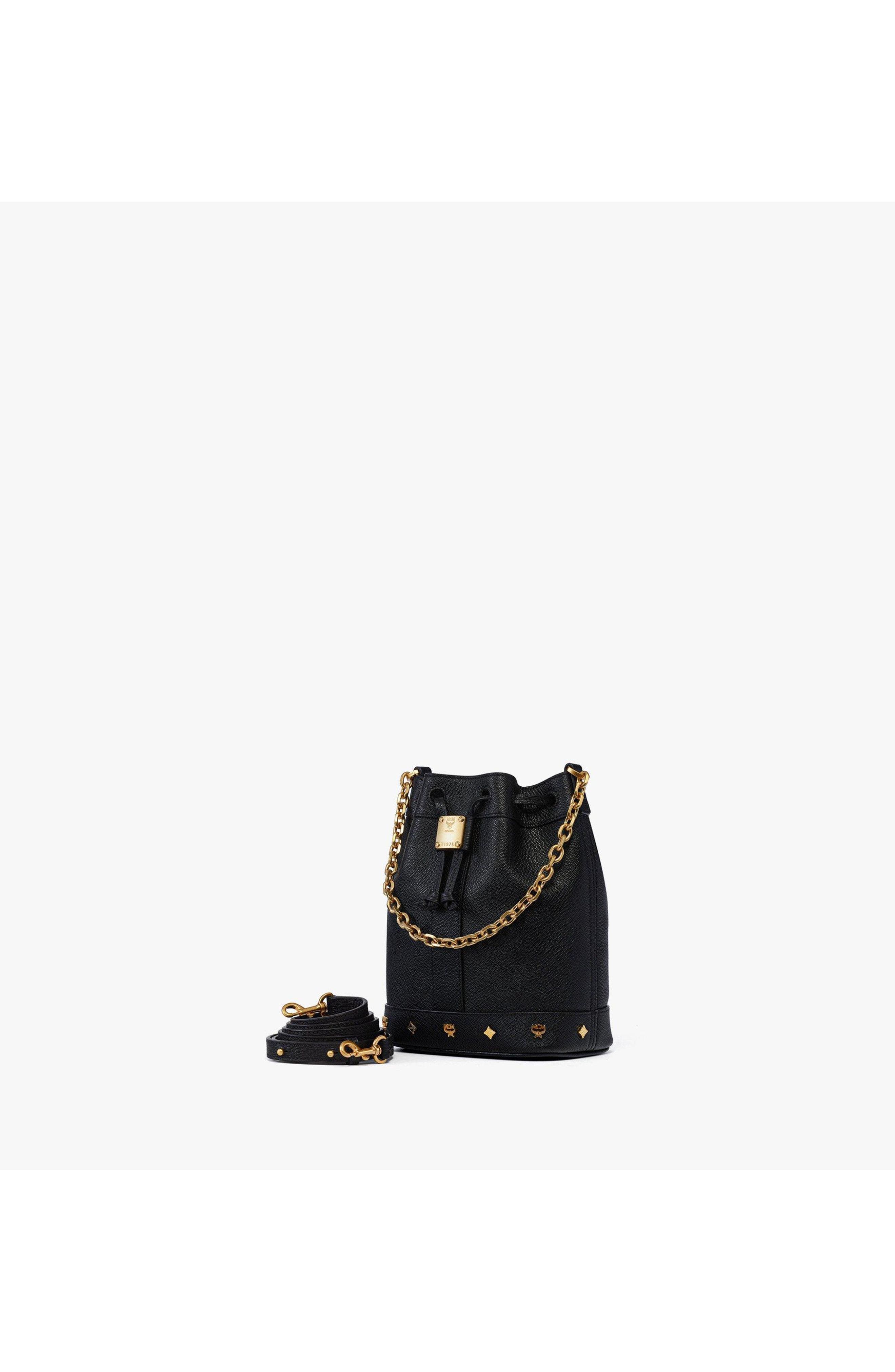 Mini Pina Drawstring Bag in Studded Calfskin, Alternate, color, Black