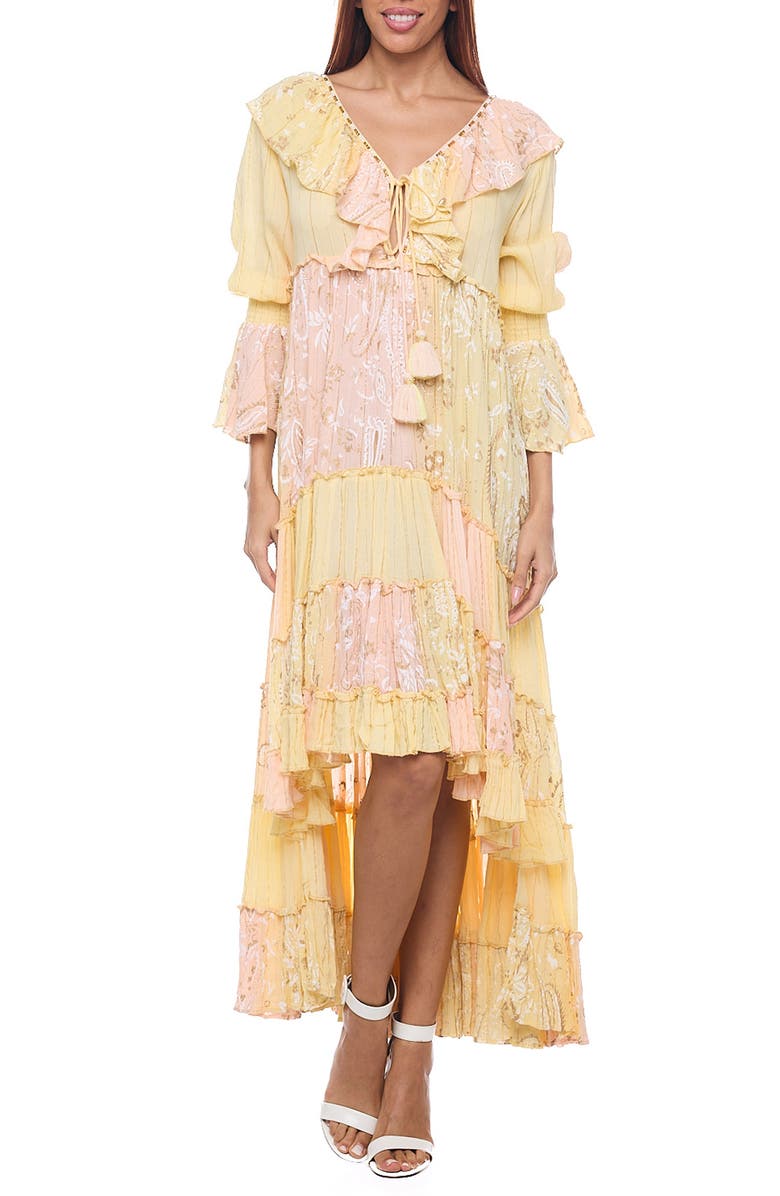 RANEES Long Sleeve High-Low Maxi Dress, Main, color, Yellow