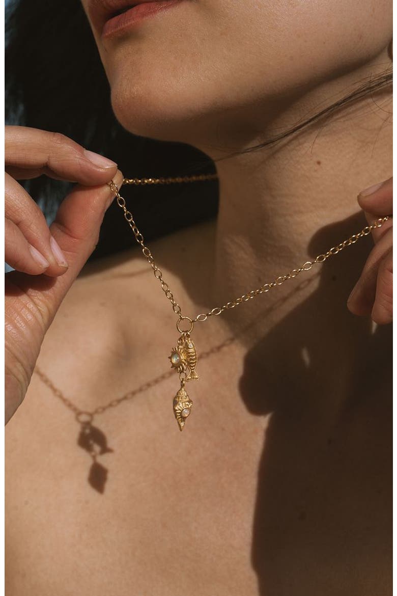 Healing Light Ocean Charm Necklace, Alternate, color, Gold