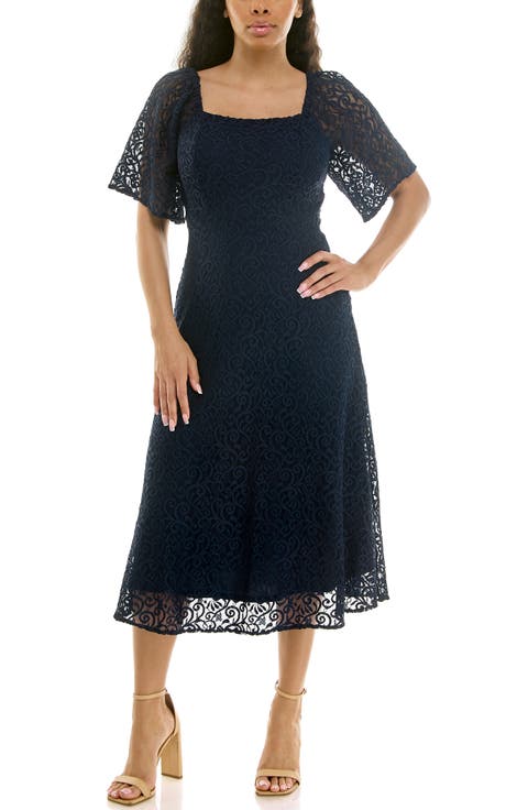 Flutter Sleeve Lace MIdi Dress