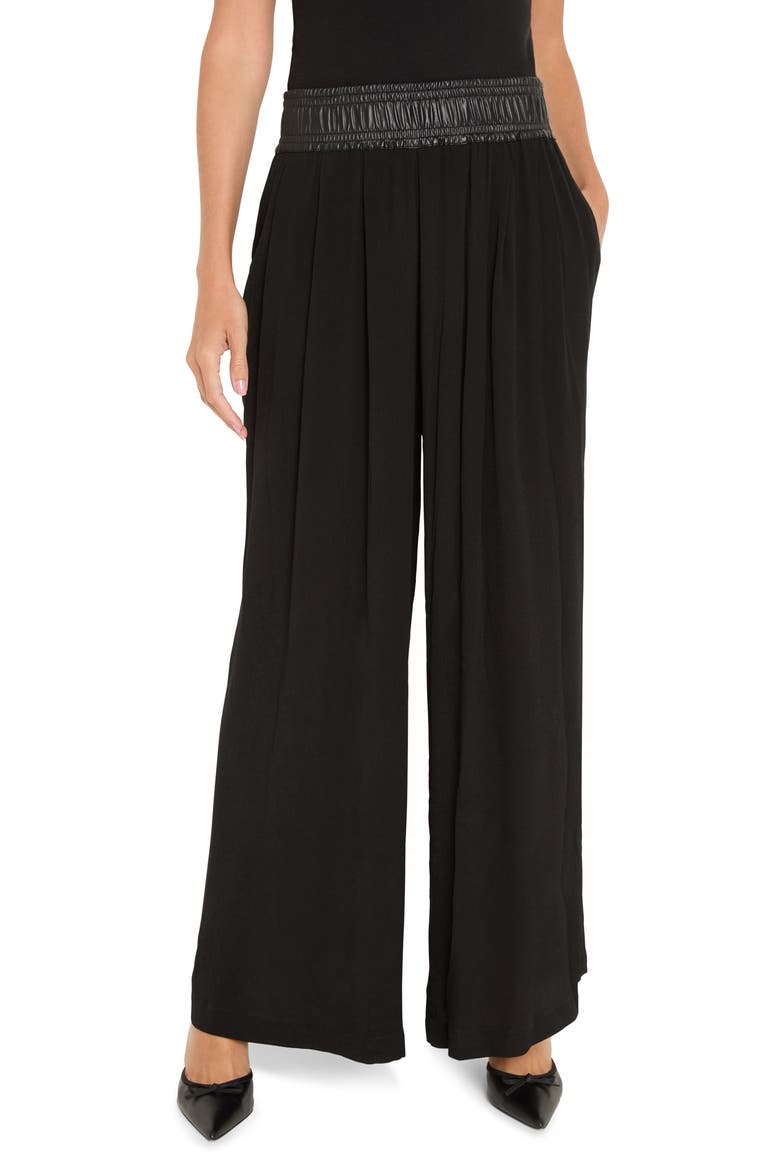 Faux Leather Waistband Wide Leg Pants, Main, color, BLACK ONYX
