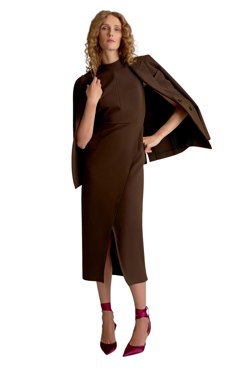 M.M.LaFleur Valencia Flex Suiting Power Dress, Alternate, color, Chocolate Torte Melange