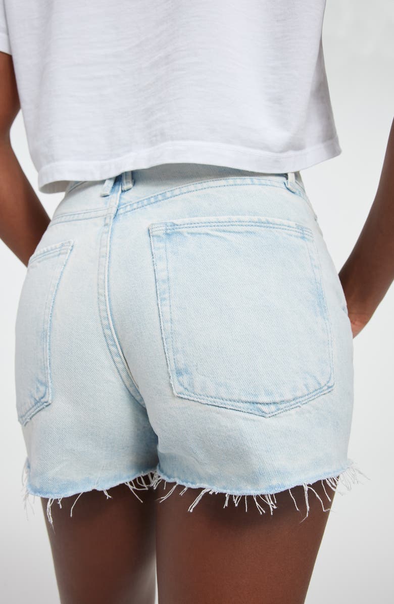 Good American Good '90s Cutoff Drawstring Denim Shorts, Alternate, color, 