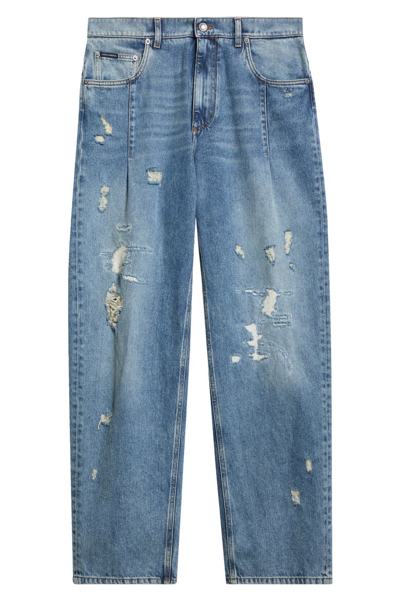Distressed Pleated Straight Leg Jeans, Main, color, VARIANTE ABBINATA