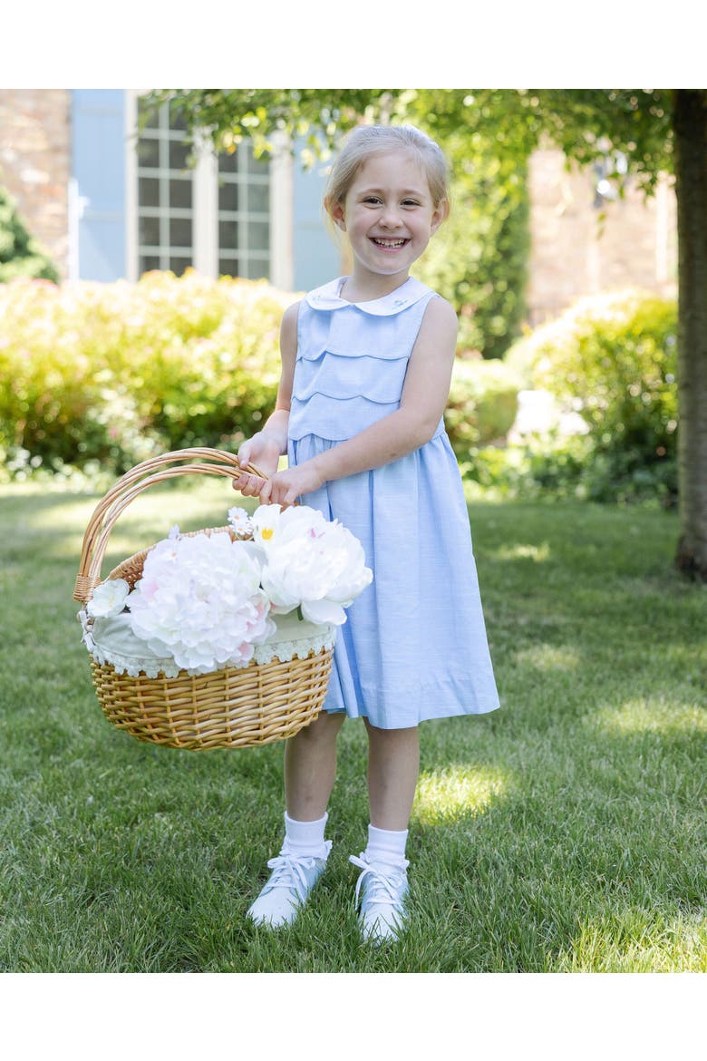 Linen Look Dress With Embroidered Collar, Alternate, color, Light Blue