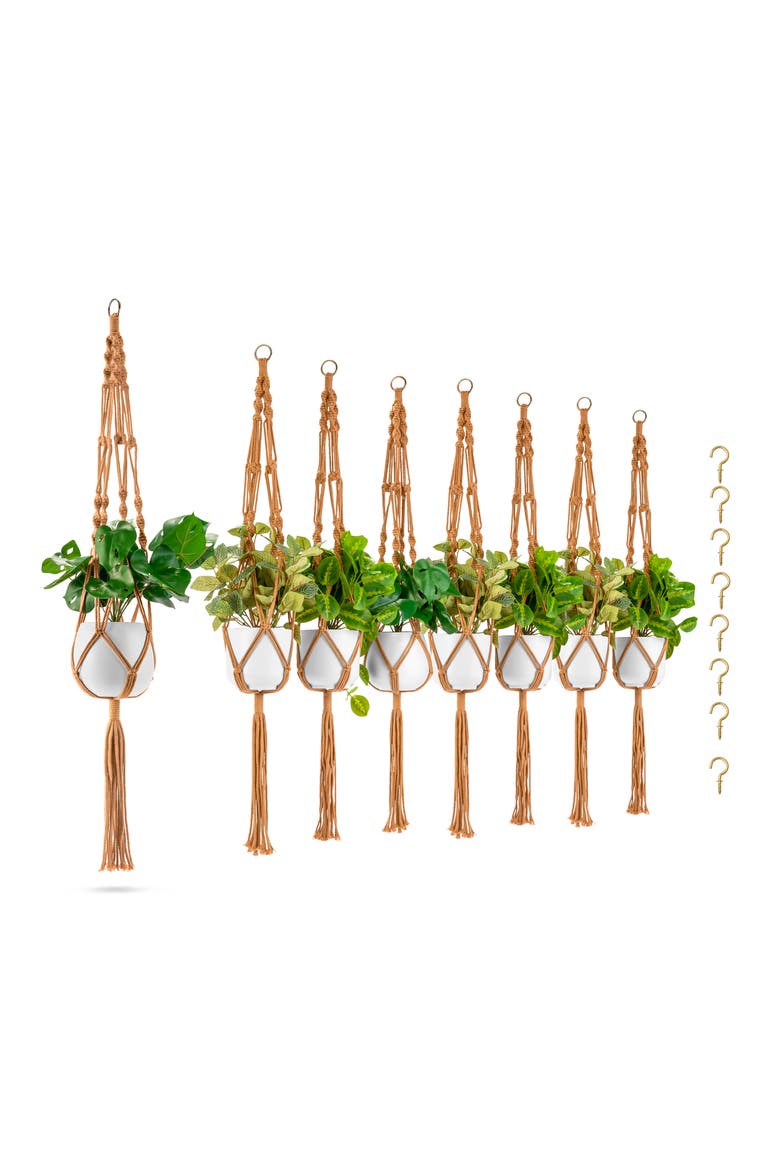 8-Pack Macrame Plant Hangers, Alternate, color, BROWN