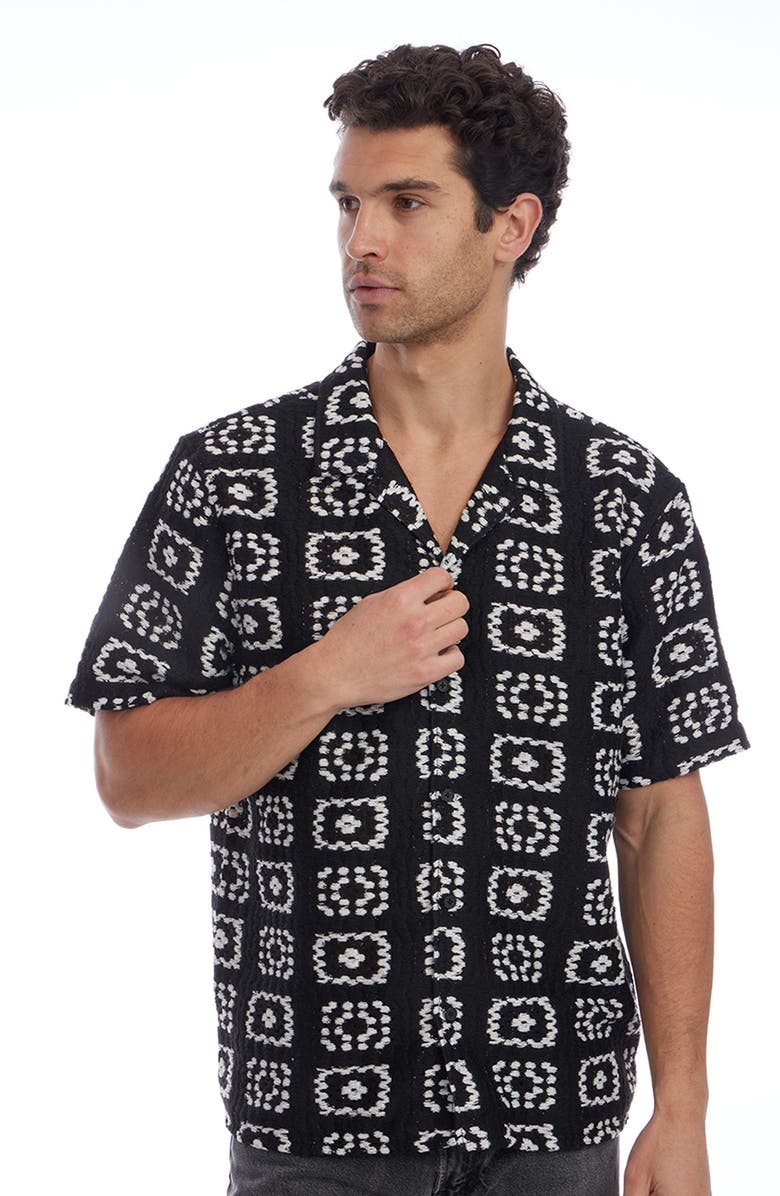 PX Embroidered Camp Shirt, Alternate, color, Black