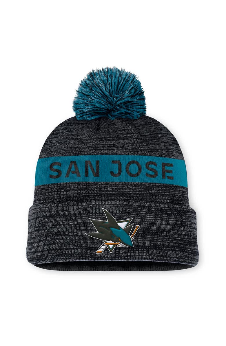 FANATICS Men's Fanatics Black/Teal San Jose Sharks Authentic Pro Rink Cuffed Knit Hat with Pom, Main, color, 
