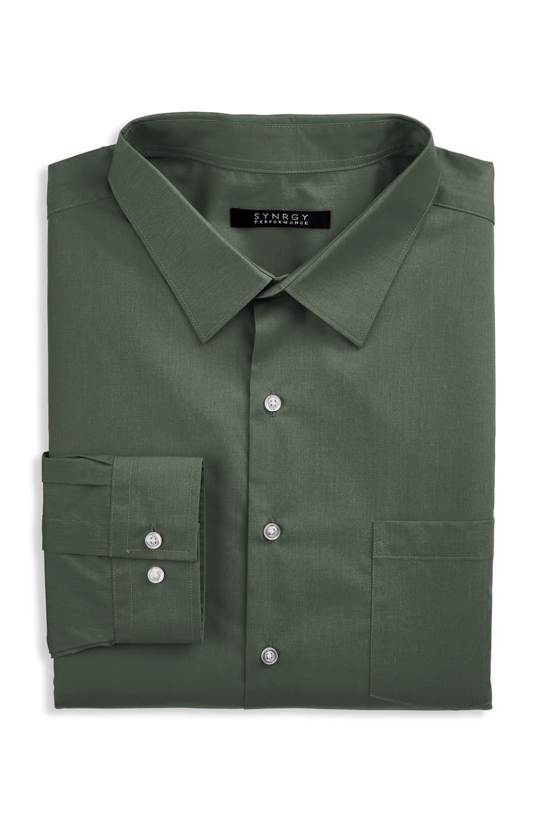 Synrgy by DXL Big & Tall Performance Heather Dress Shirt, Main, color, Deep Forest