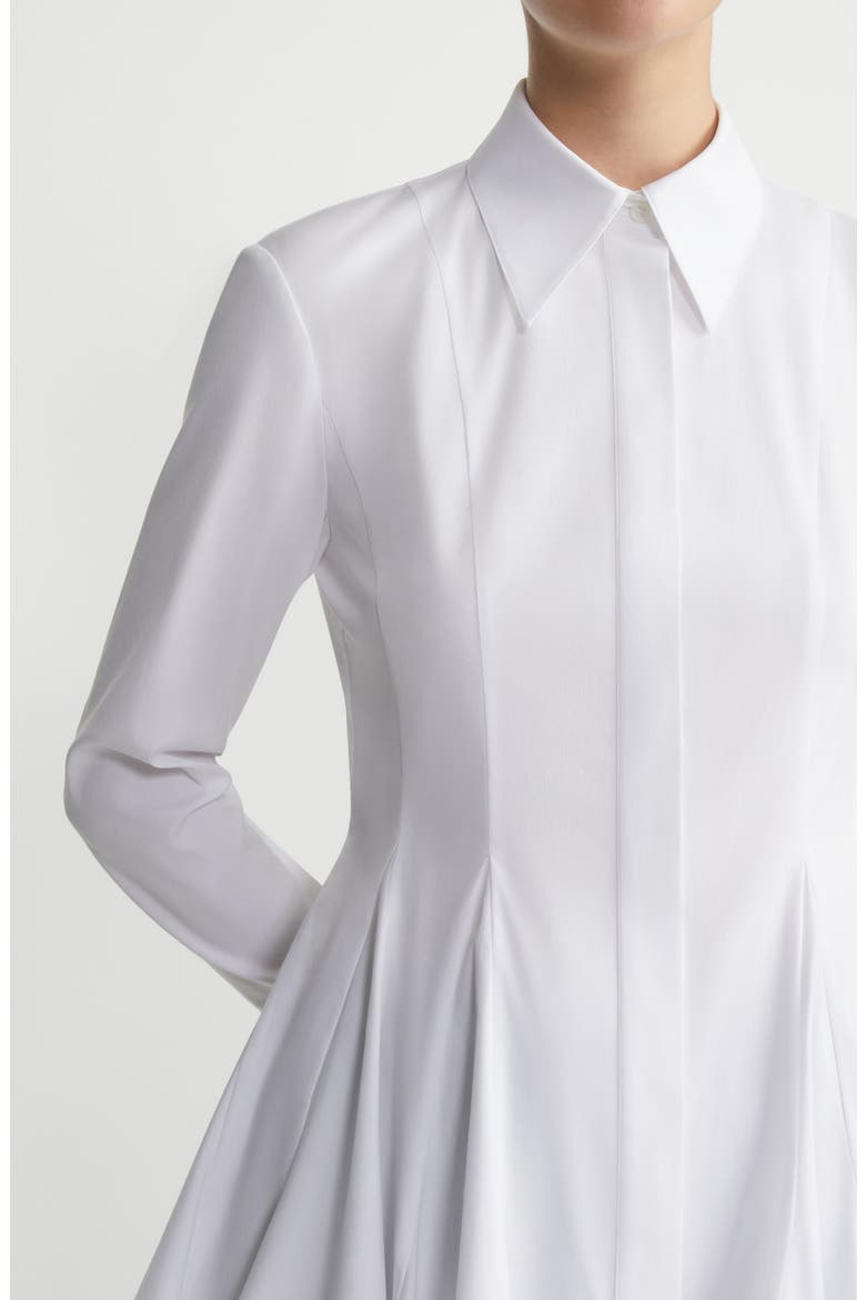 Godet Pleat Stretch Poplin Peplum Shirt, Alternate, color, WHITE