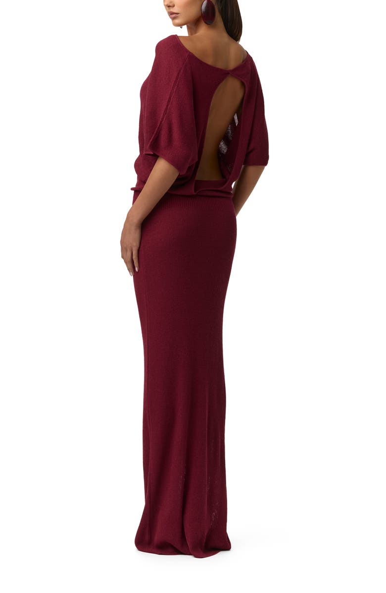 Naked Wardrobe Open Back Knit Maxi Dress, Alternate, color, Sangria
