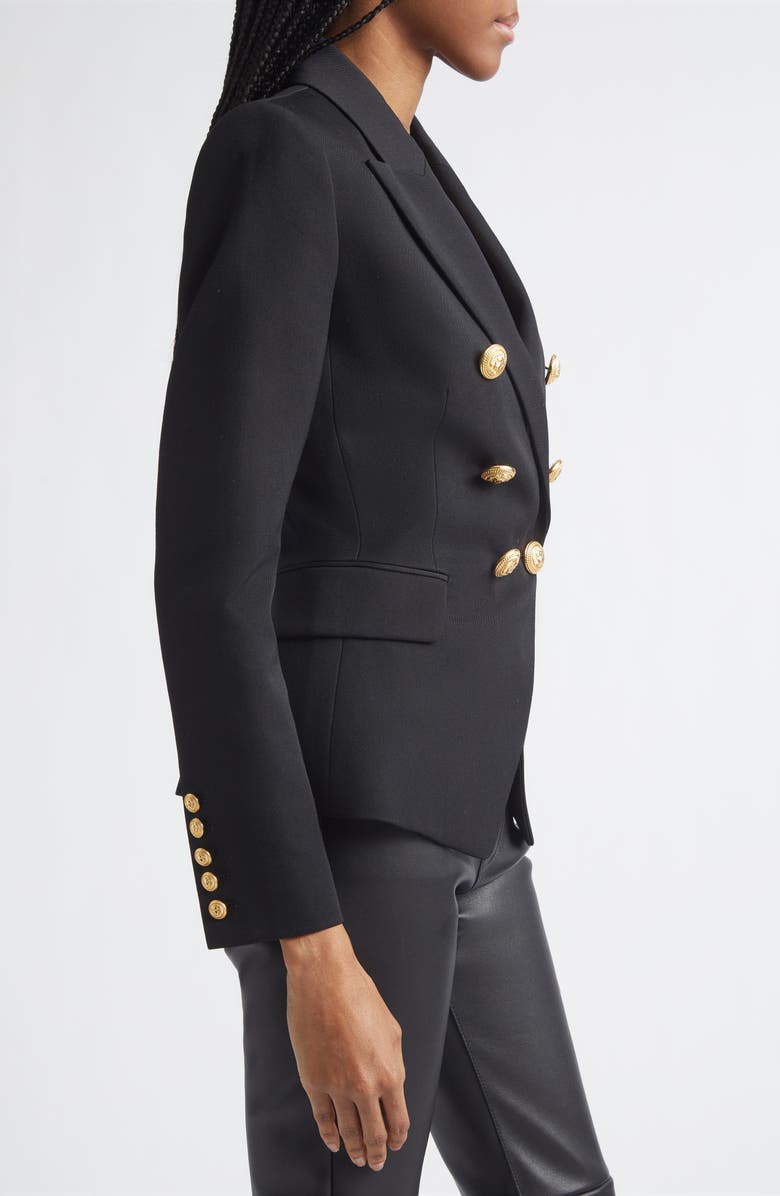 Balmain Double Breasted Wool Blazer, Alternate, color, Black