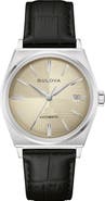 BULOVA Frank Sinatra 'Nothing but the Best' Automatic Leather Strap Watch, 37mm
