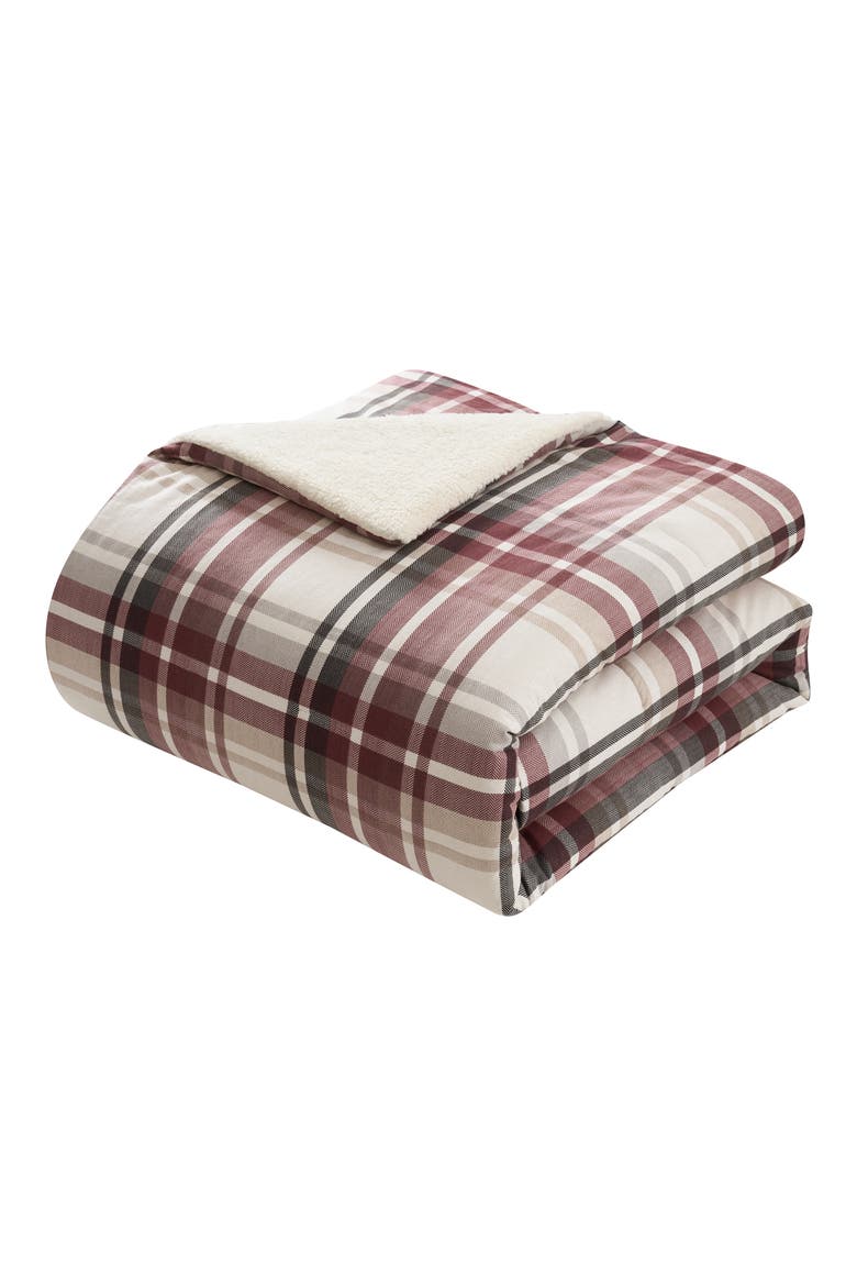 Plaid Flannel & Faux Shearling 3-Piece Comforter & Shams Set, Alternate, color, RED