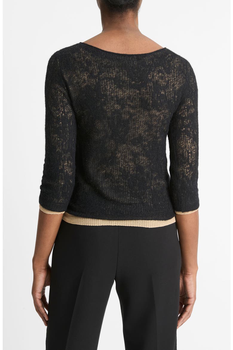 Lace Stitch Layered Sweater, Alternate, color, BLACK/ GOLD CLIFF