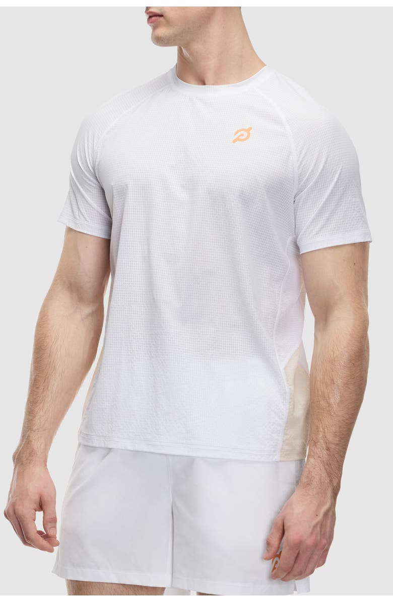 Peloton Grid Jacquard Colorblock Short Sleeve Tee, Main, color, Bright White