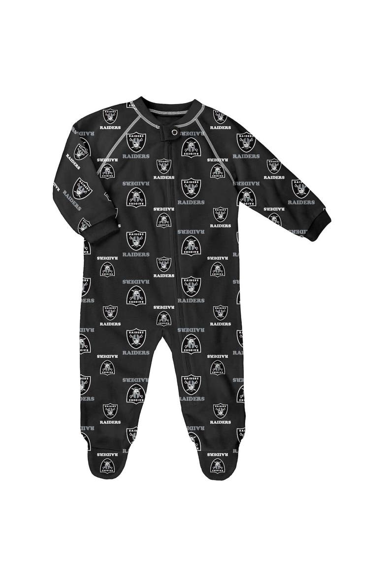 Infant Black Las Vegas Raiders Allover Print Raglan Full-Zip Jumper, Main, color, Black