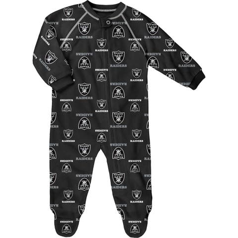 Infant Black Las Vegas Raiders Allover Print Raglan Full-Zip Jumper