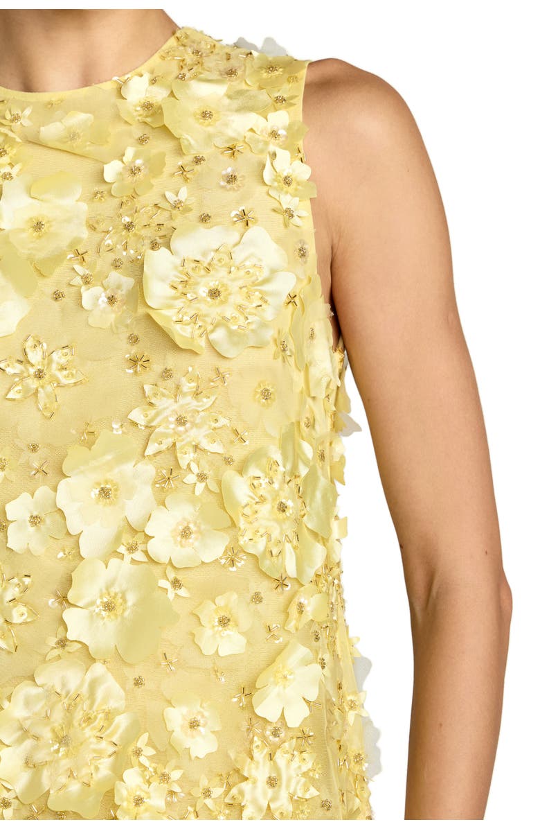Mac Duggal Floral Beaded Mesh Sleeveless Trapeze Mini Dress, Alternate, color, Yellow