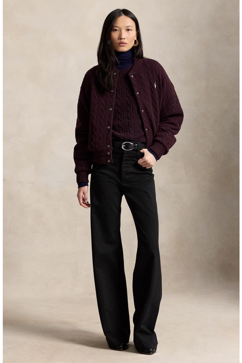 Cable Wool & Cashmere Jacket, Alternate, color, DAMSON MELANGE