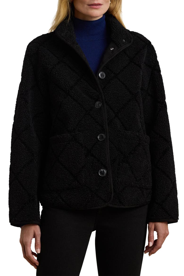 Quilted Faux Shearling Jacket, Main, color, BLACK