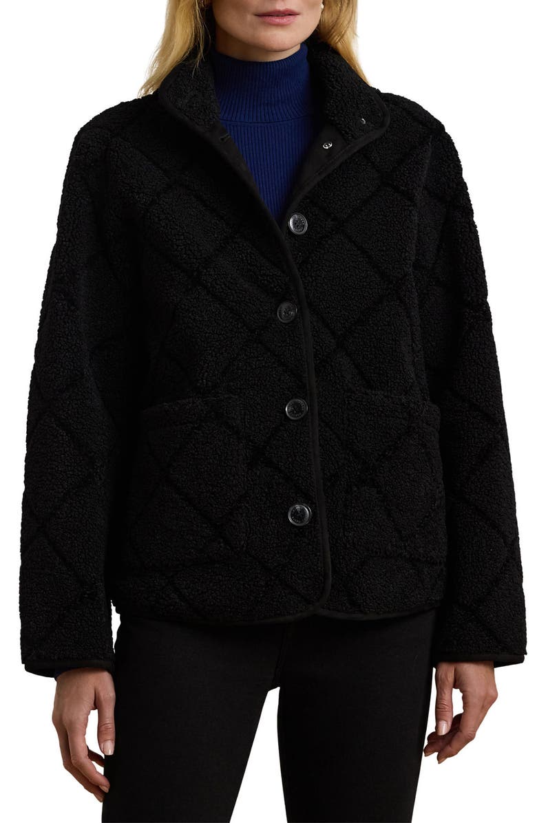 Lauren Ralph Lauren Quilted Faux Shearling Jacket, Main, color, Black