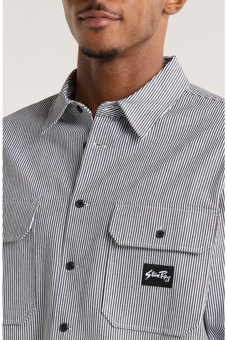Utility Stripe Oversize Button-Up Shirt, Alternate, color, HICKORY