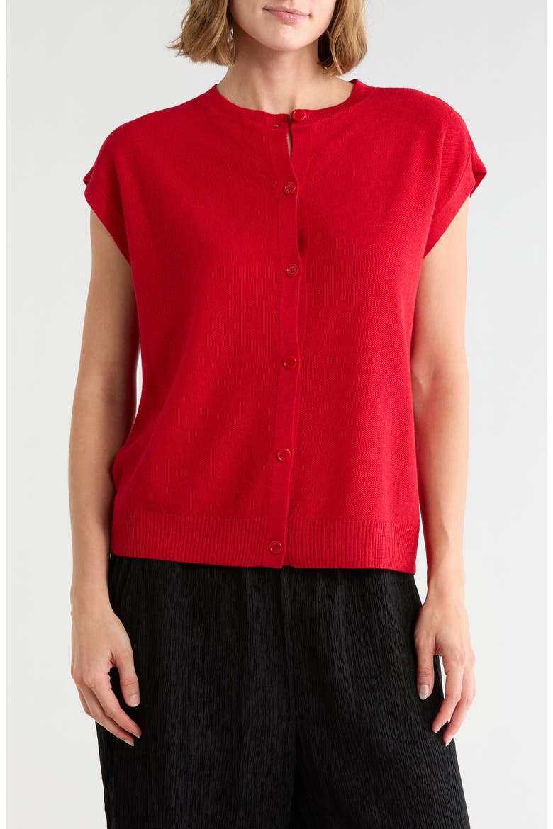 Cap Sleeve Organic Linen & Organic Cotton Sweater, Main, color, CRIMSON