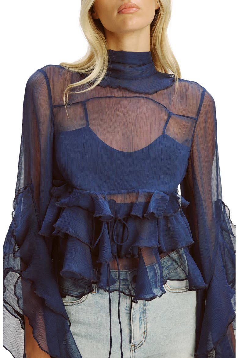 Anyssa Ruffle Tie Back Top, Alternate, color, NAVY