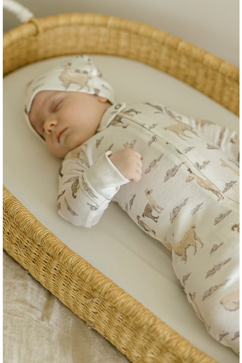 Print Organic Cotton Zip Footie, Alternate, color, LLAMA