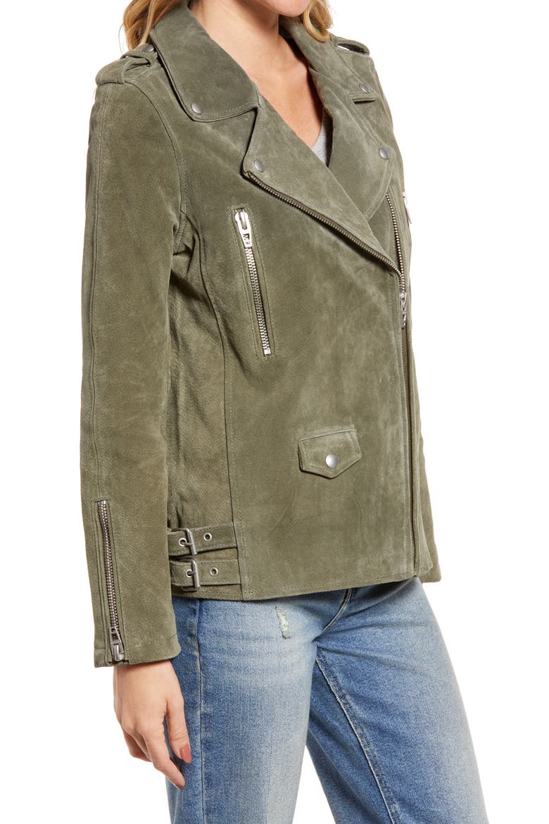 Long Suede Moto Jacket, Alternate, color, HERB