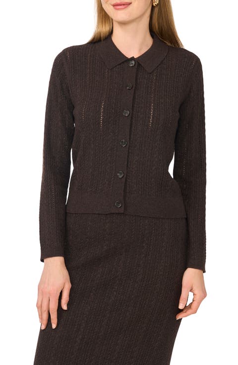Pointelle Long Sleeve Button Front Sweater
